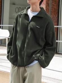 DAZY Áo sweatshirt nam cổ lửng có khóa kéo, in chữ, kiểu dáng thường ngày. - xanh quân đội - Xem 1