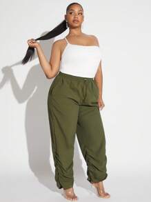 SHEIN SXY Plus Solid Cami Top & Drawstring Waist Pants - Multicolor - View 3