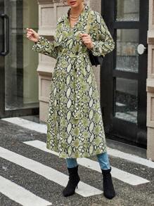 GENKIRA Snakeskin Print Belted Trench Coat - Multicolor - View 4