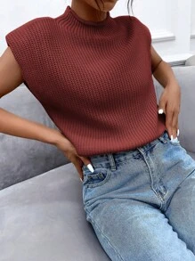 EMERY ROSE Solid Batwing Sleeve Sweater Vest - Burgundy - View 6