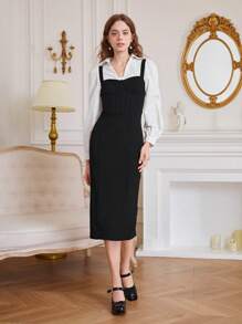 SHEIN Belle Vestido ajustado con abertura trasera - Negro - Ver 5