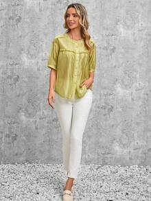 EMERY ROSE 素色褶邊前紐扣襯衫 - 黃色 - 查看 6