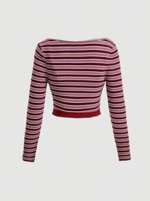 SHEIN MOD Striped Print 2 In 1 Top - Red - View 2