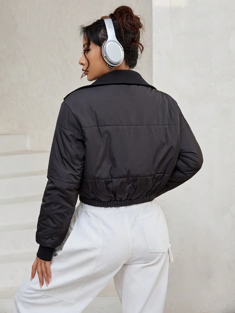 Zip Up Crop Padded Padded Coat For Winter Clothes