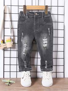 Baby Boy Slant Pocket Ripped Jeans - Dark Grey - View 1