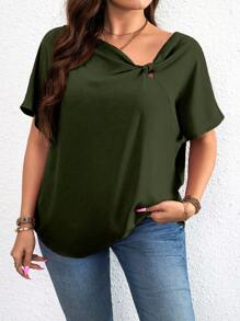 Celure Blusa holgada con cuello asimétrico y mangas de murciélago en color único talla grande
