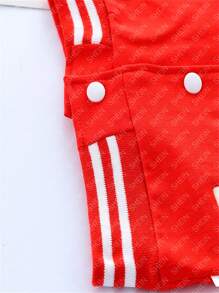 Baby Boy Letter Graphic Striped Trim Varsity Jacket & Sweatpants & Tee - Red - View 3