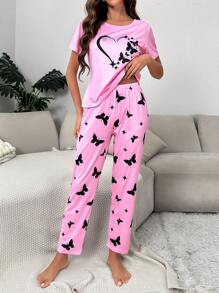 Heart & Butterfly Print PJ Set / Pajama Set