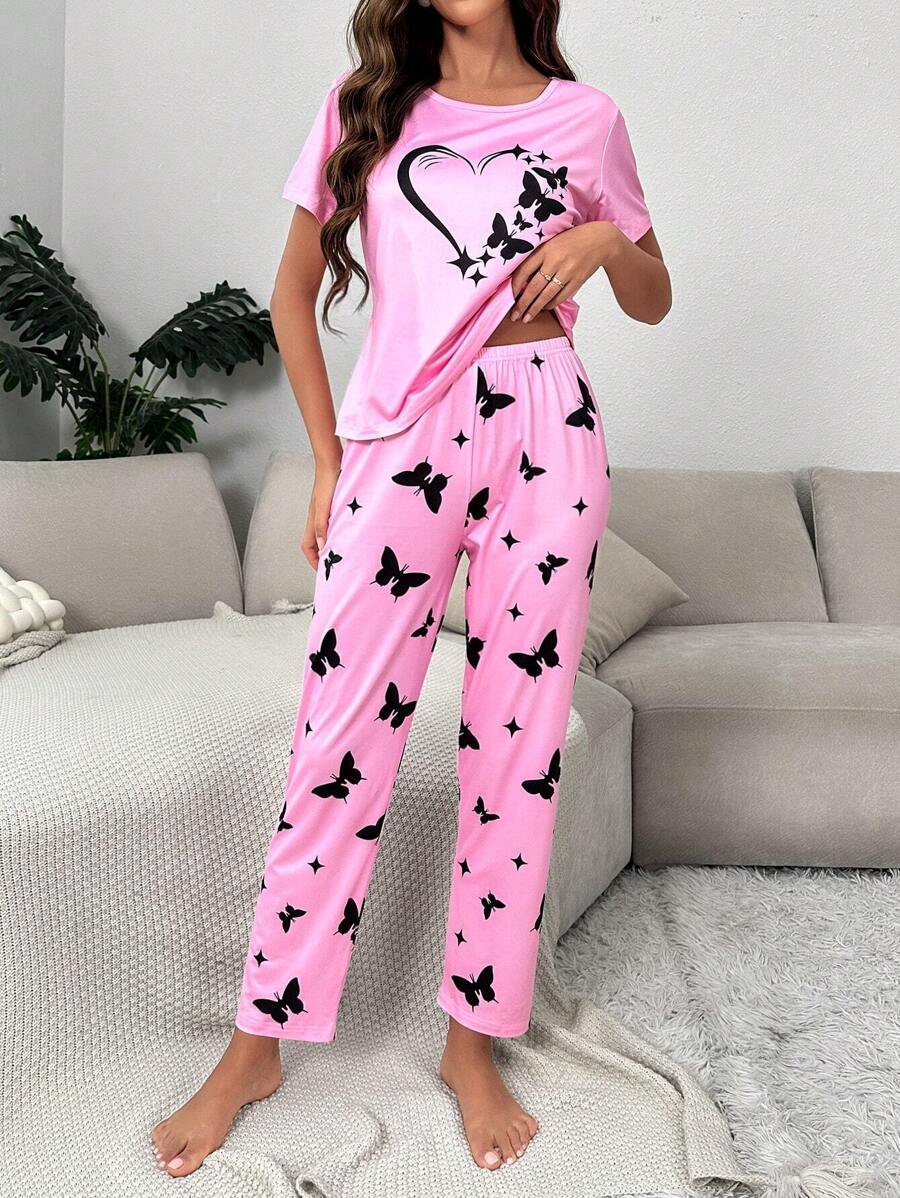 Heart & Butterfly Print PJ Set / Pajama Set
