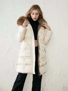 Anewsta 冬季毛绒连帽棉服 - 香檳色 - 查看 5