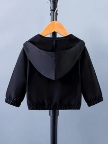 Đứa bé trai Thêu Đồ họa khủng long Dây kéo áo có mũ Áo khoác Trench Without Tee - màu đen - Xem 2