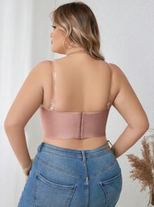 Plus Size Dusty Pink Plain Scallop Contrast Lace Strapless Bra Top For Women Medium Stretch Fabric - Dusty Pink - View 2