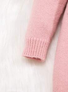 SHEIN 女嬰卡通圖案前紐扣針織連身褲 - 粉色 - 查看 5