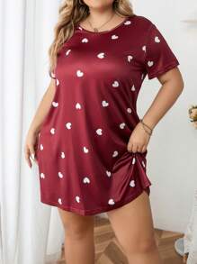 加心印花睡衣睡裙 - 紅色 - 查看 1