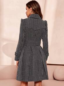 SHEIN Clasi Plaid Double Breasted Belted Tweed Overcoat - Multicolor - View 2