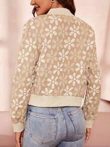 SHEIN Clasi Floral Jacquard Zip Up Bomber Jacket - Khaki - View 2