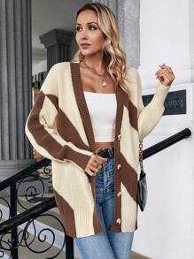 SHEIN Essnce Áo len trễ vai hai tông màu - Màu be - Xem 5