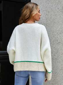 EURMUSE Maglione color block spalle cadenti - Beige - Visualizzare 2