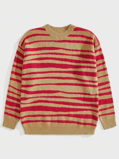 ROMWE MEN Street Life Hombres Jersey con patrón de rayas de hombros caídos