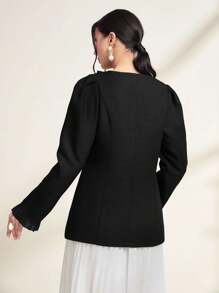 Mulvari Frill Trim Button Front Coat Without Belt Fall Cloth For Women