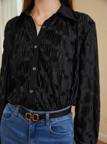 BizChic Button Front Pleated Shirt - Black - View 4