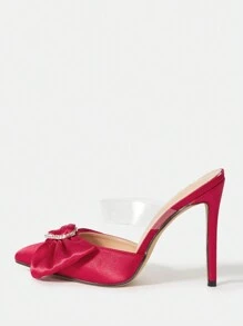 SheIn SXY 聖誕節女士心型單鞋，帶花結 - 紅色 - 查看 4