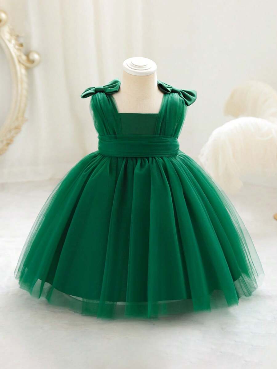 Glamorique Kids Baby Girl Butterfly Decorated Tulle Dress, , Fashionable, Gorgeous, Suitable For Birthday Parties, Evening Performances, Weddings, 1st Birthday Celebrations - Dark Green - View 1