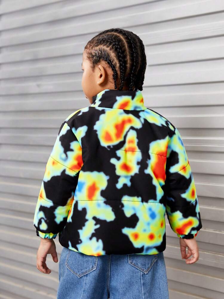 Young Boy Tie Dye Drop Shoulder Zipper Padded Coat
