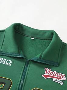 Manfinity Homme Nam Đồ họa Chữ cái Dây kéo Thả vai Áo khoác Without Tee - màu xanh lá - Xem 4