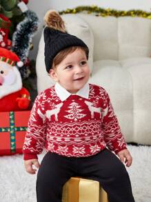 SHEIN 圣诞男婴几何图案毛衣（不含衬衫） - 紅白色 - 查看 11