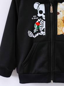 SHEIN Jonge jongen beer en slogan grafische hoodie met rits