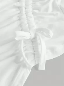 SHEIN Girlism 青少年女孩側抽繩不對稱下擺T恤 - 白色 - 查看 5