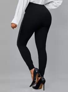SHEIN Lady Zip Detail Wideband Waist PU Leather Leggings