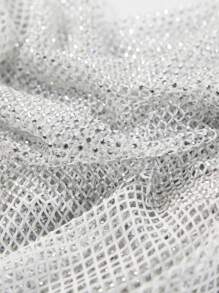 Zolique Rhinestone Studded Fishnet Overlay Cami Dress Without Lingerie Set - White - View 7