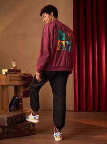 HARRY POTTER X SHEIN Men's Cartoon Printed Baseball Collar Jacket With Back Print - Red - View 3