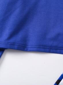 SHEIN Áo hoodie họa tiết chữ Tween Girl & Quần in họa tiết rằn ri - Màu xanh lam - Xem 6