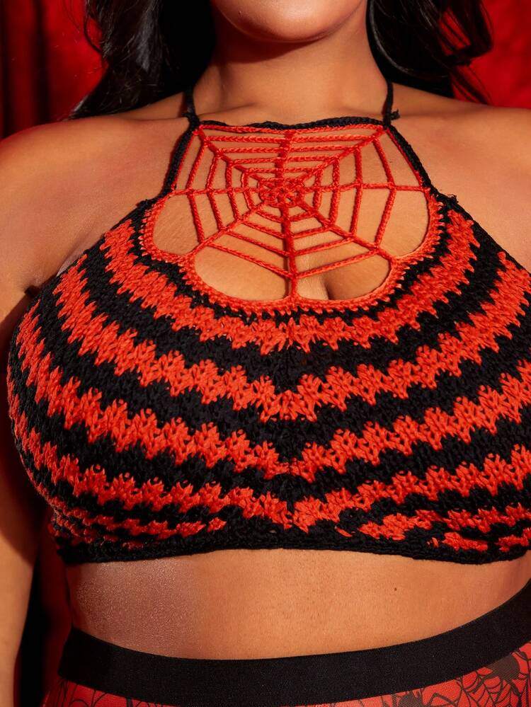 Plus Colorblock Tie Backless Halter Knit Top