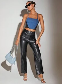 SHEIN BAE Zweifarbig Crop Cami Denim Top - Blau - Übersicht 4