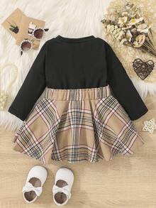 女嬰格子和標語圖案洋裝 - 彩色 - 查看 2