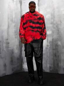 Mainfolk Loose Men Plus Size Tie Dye Letter Pattern Graphic Hoodie, For Fall Winter - Red - View 4