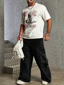 Manfinity Homme Men Flap Pocket Side Cargo Jeans - Black - View 3