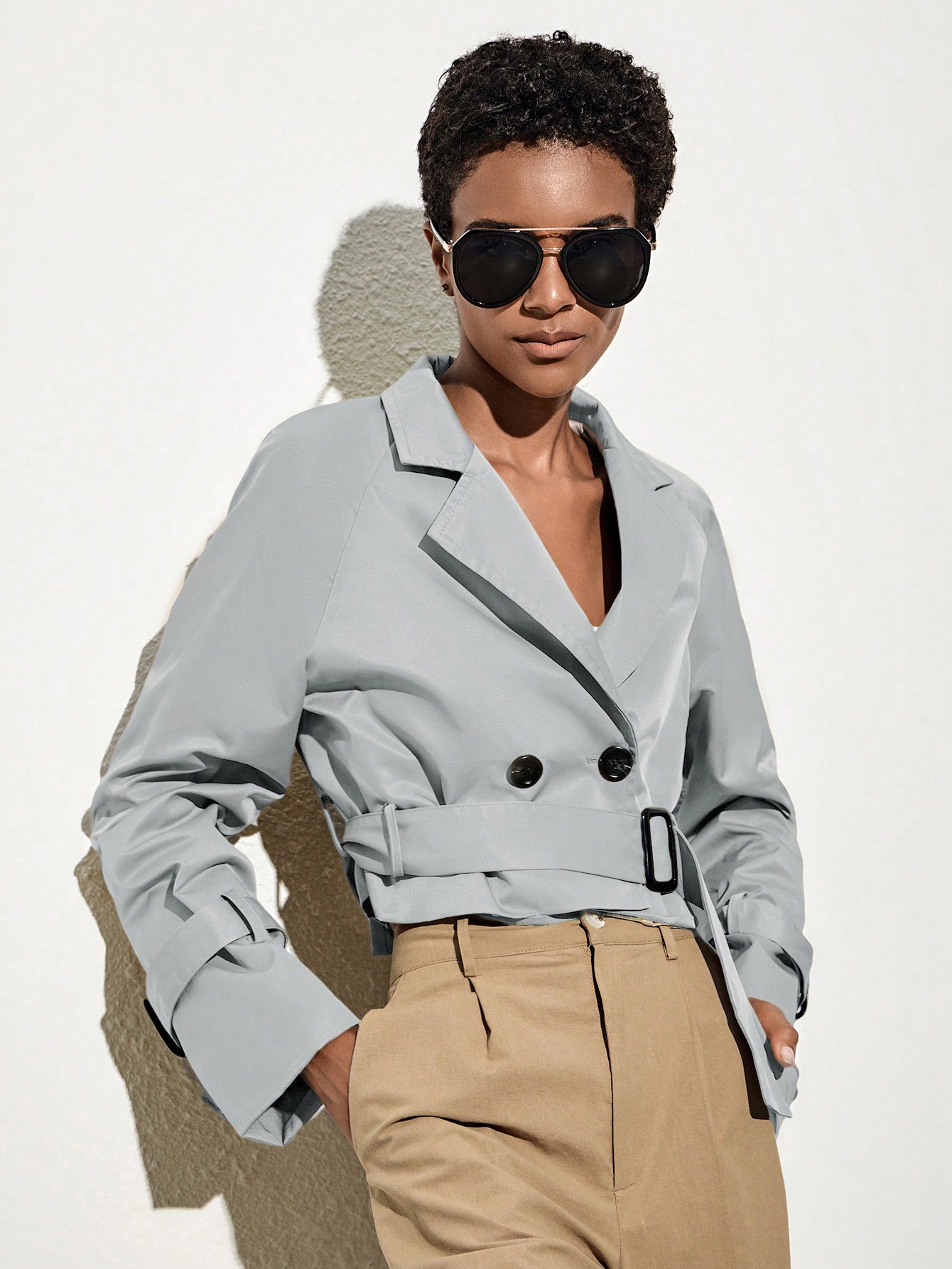 SHEIN BIZwear Double Breasted Belted Trench Coat SHEIN USA