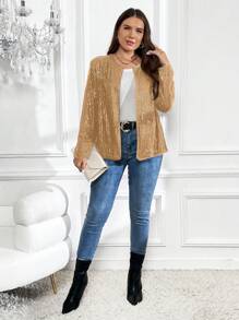 SHEIN Clasi 大碼正面開襟亮片夾克 - 金色 - 查看 5