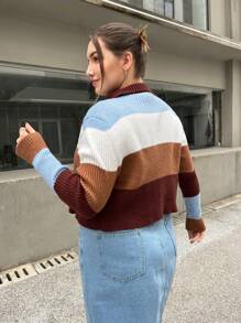 SHEIN Essnce Plus Color Block Button Front Cardigan - Multicolor - View 2