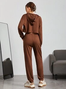 青少年女孩短款連帽衫和運動褲和字母圖案背心上衣 - 彩色 - 查看 2