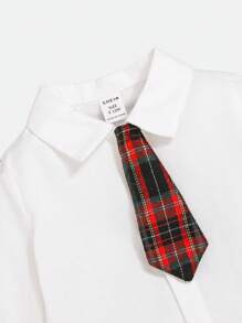 SHEIN 男嬰1入組格紋印花襯衫帶系帶&1入組格子呢圖案長褲&1入組西裝外套 - 彩色 - 查看 12