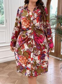 SHEIN Franclia Hơn In hoa Váy sơ mi - Nhiều màu - Xem 5
