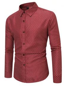 Manfinity Mode 男士全印花鈕扣襯衫 - 酒紅色 - 查看 6