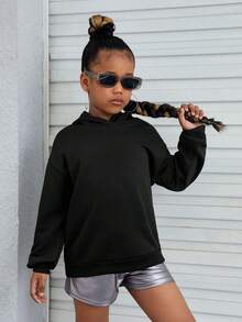 少女纯色落肩卫衣 - 黑色 - 查看 5