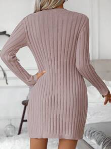 SHEIN LUNE Xoắn Dan Đầm Áo len - Bụi hồng - Xem 2